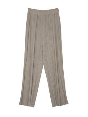 Flowy Pleated Slinky High Waist Straight Leg Pull On Pants Cream XS? S?